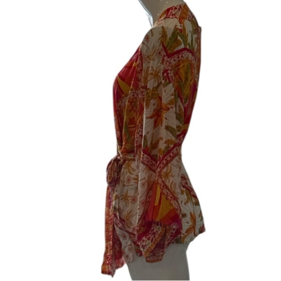 Haute Hippie White Multi Tropical Pineapple Belted Kimono Jacket Size Medium NWT - Picture 4 of 14